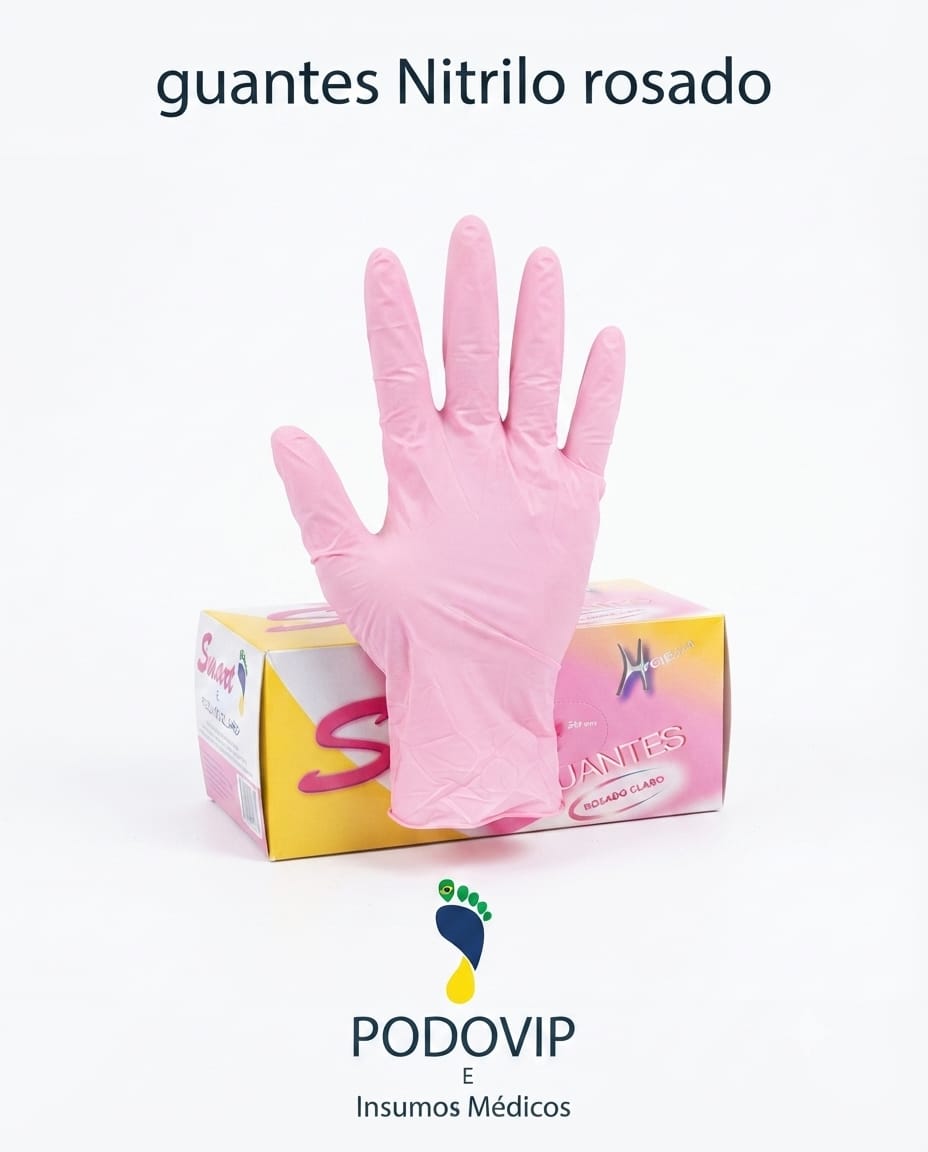 guante nitrilo color rosado talla s