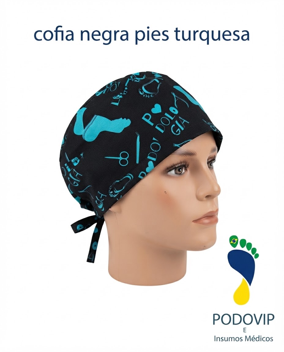 cofia negra pies turquesa